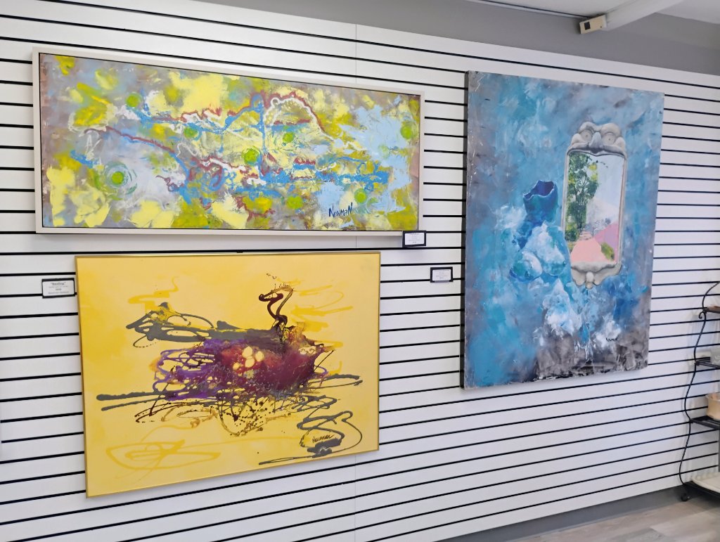 Abstract paintings on the gallery wall