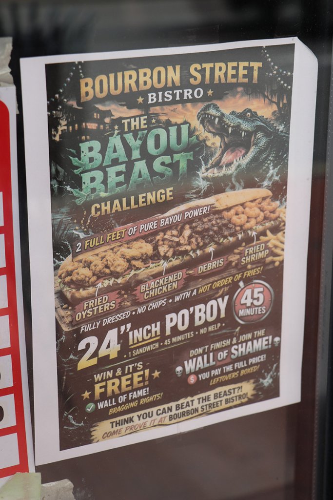 The Bayou Beast Challenge poster at Bourbon Street Bistro