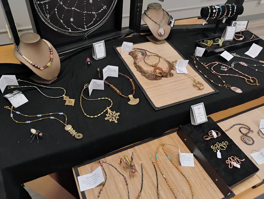 Display of handcrafted artisan jewelry and necklaces