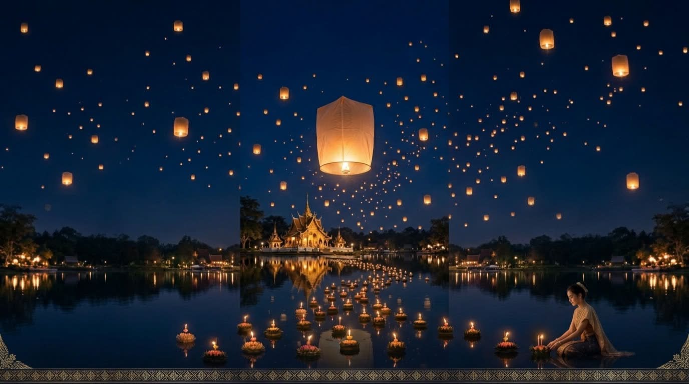Loy Krathong Festival at Night