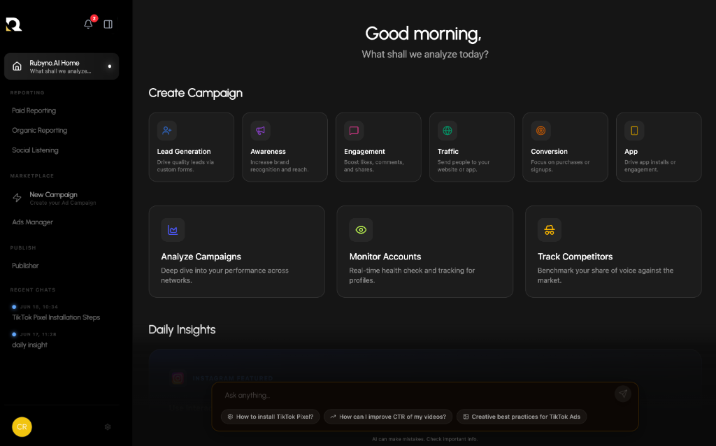 Rubyno.ai Dashboard