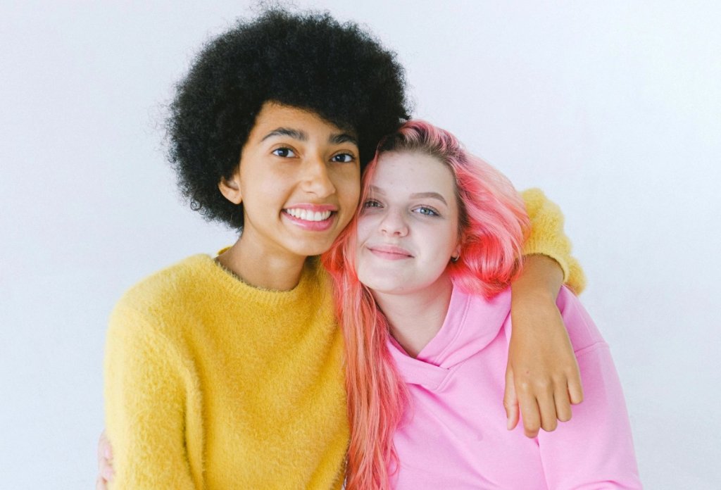 Two friends smiling