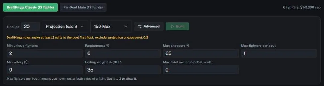 The MMA Advanced settings panel