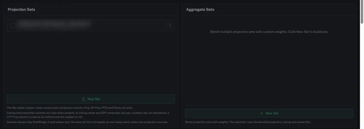 The My Projections tab with the Projection Sets and Aggregate Sets panels