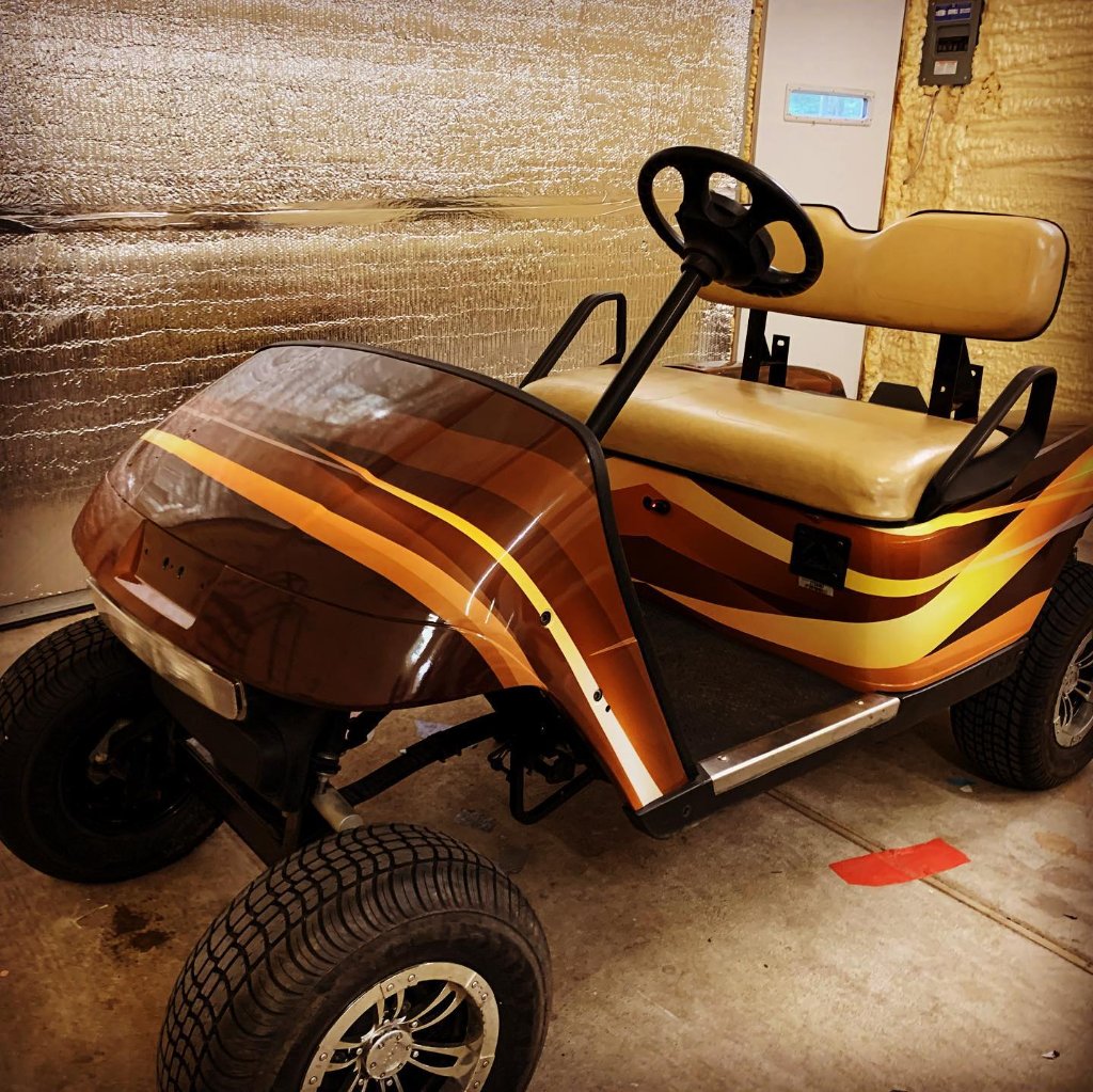 Custom Brown & Gold Golf Cart Wrap