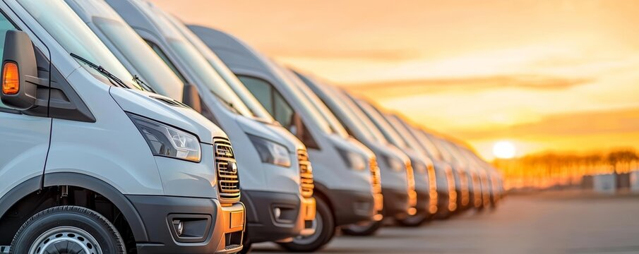 Commercial fleet vans at sunset