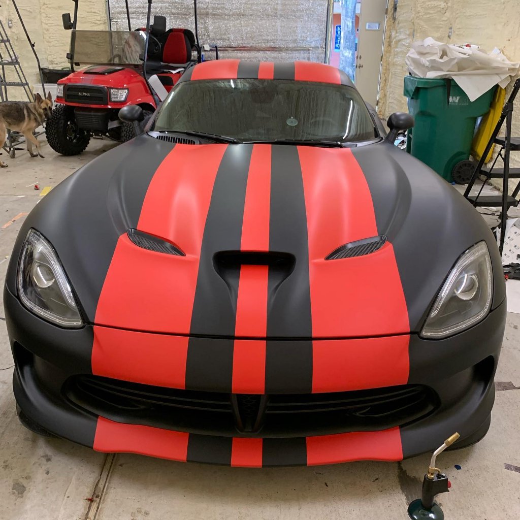Dodge Viper Matte Black & Red Stripe Wrap