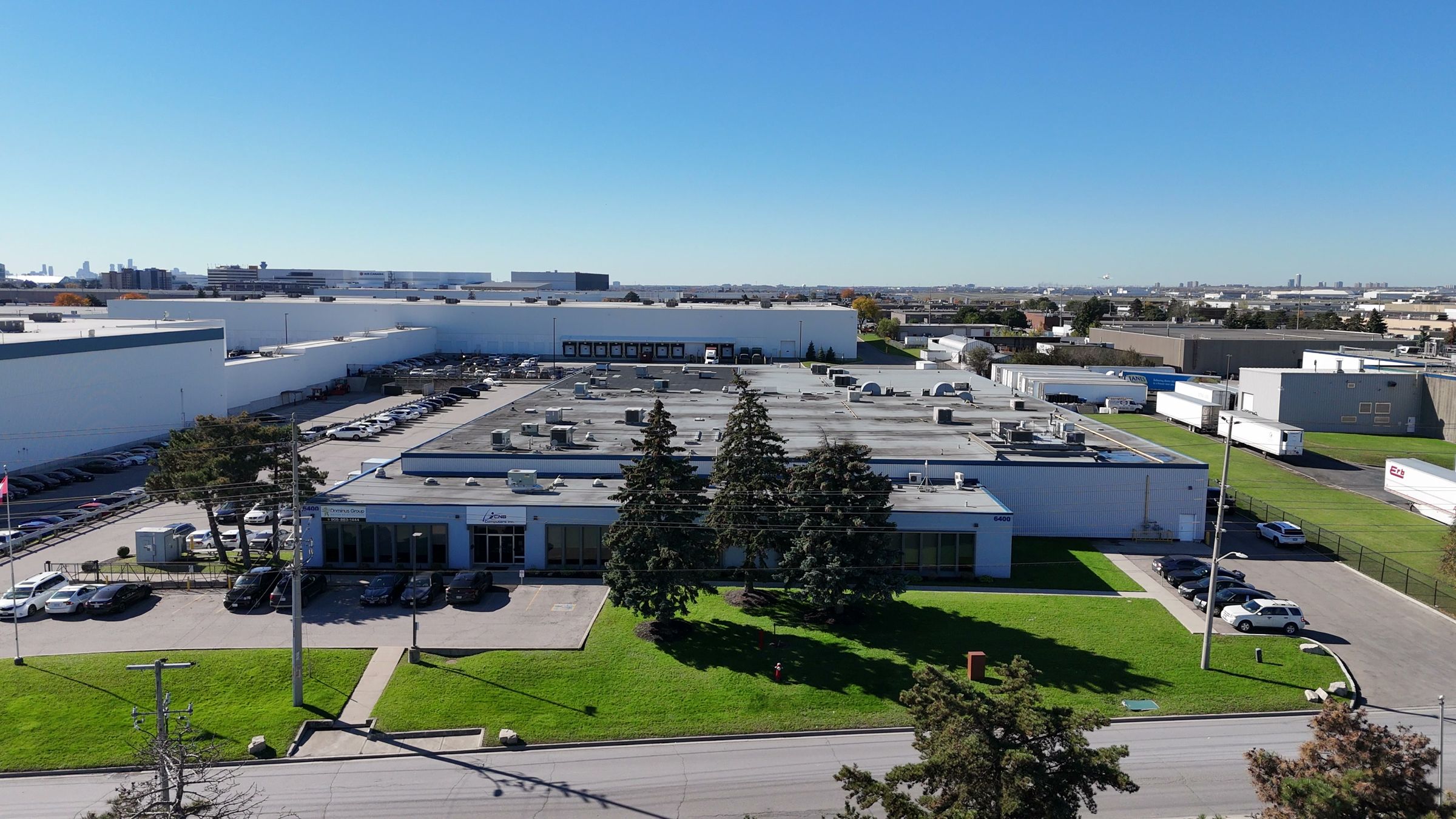 Aerial view of 6400 Northwest Drive, a 75,370 square foot industrial building on 3.75 acres near Pearson Airport in Mississauga