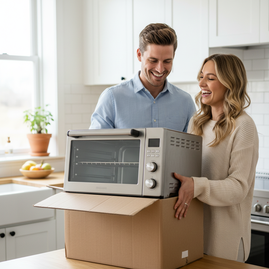 Happy customer opening an online order