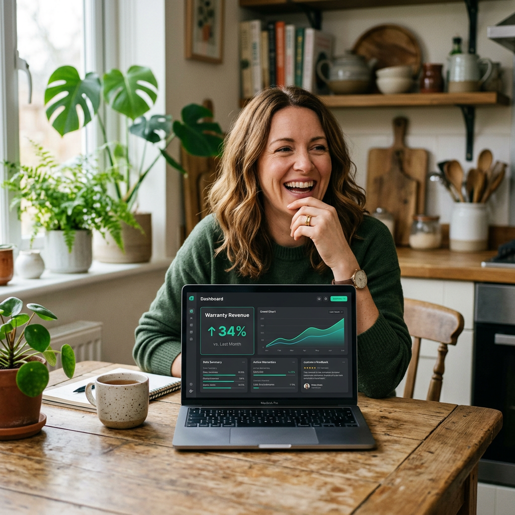 Happy female business owner reviewing sales growth