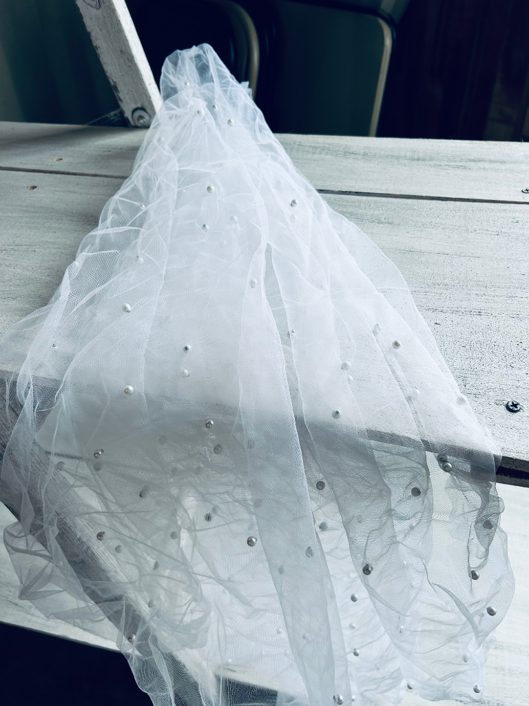 Pearl & Rhinestone Tulle Fabric