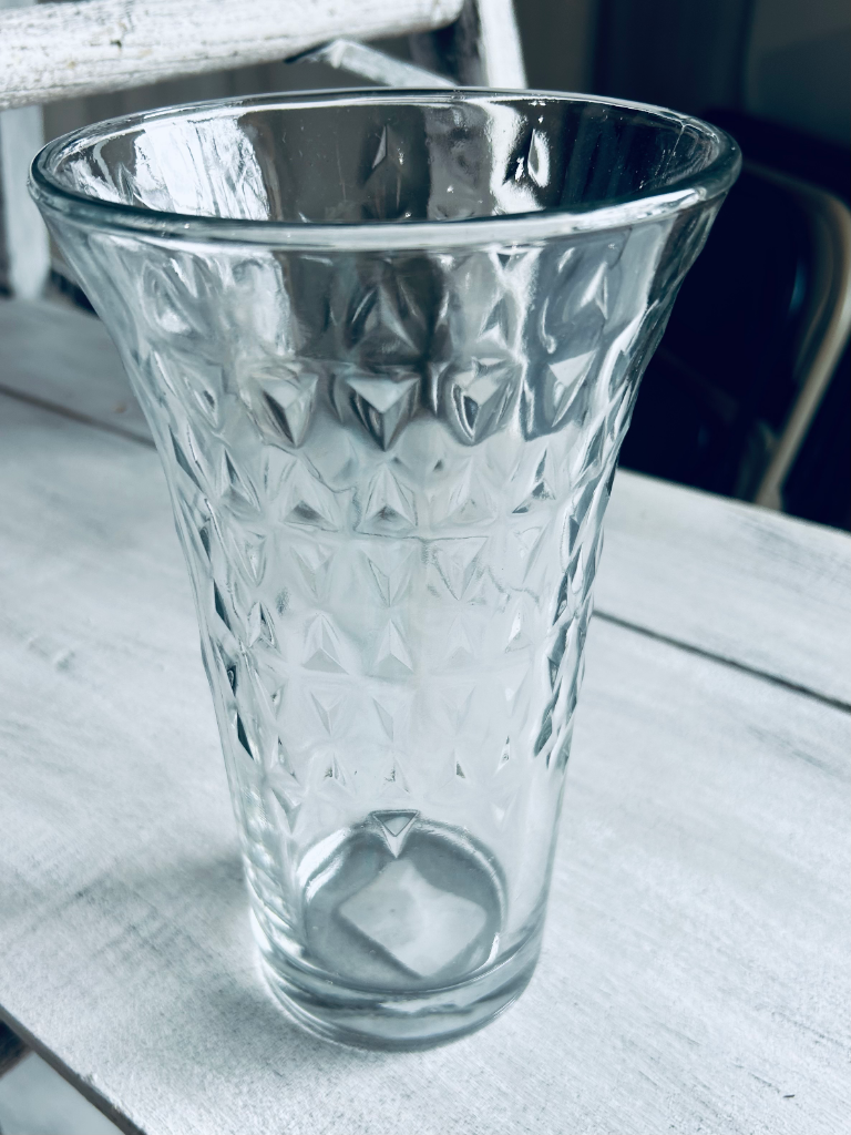 Diamond-Cut Flared Glass Vase