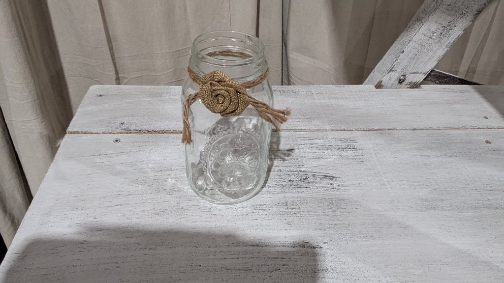 Mason Jar with Burlap Rose & Twine