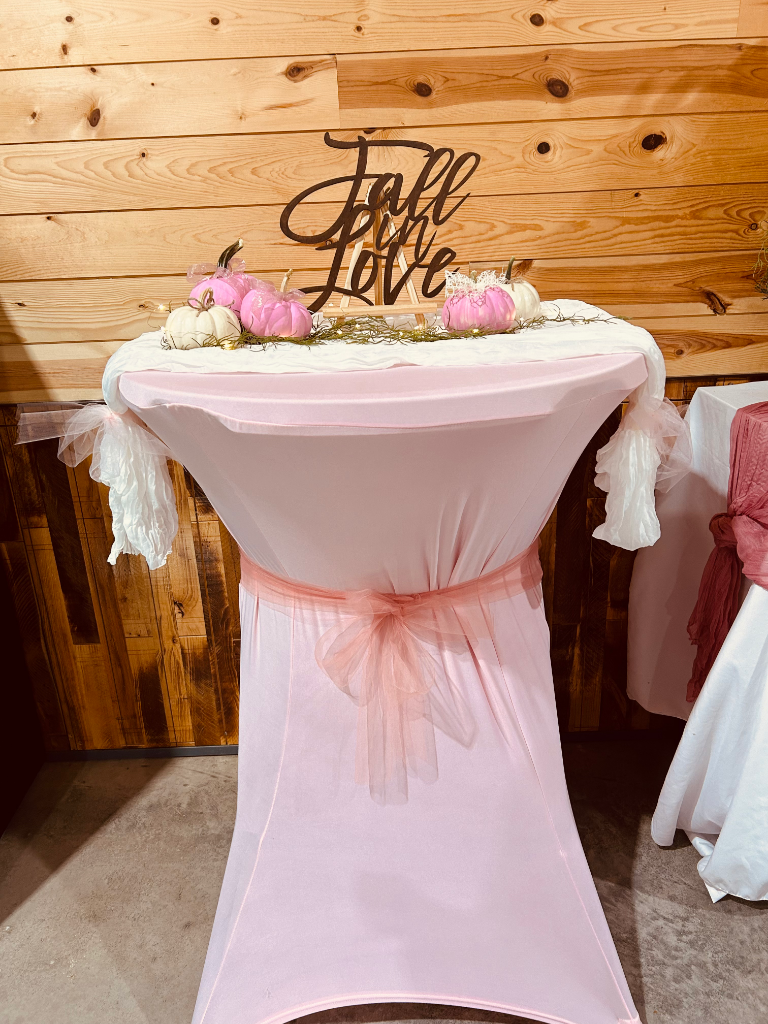 Pink Spandex Cocktail Table Cover with Tulle Bow