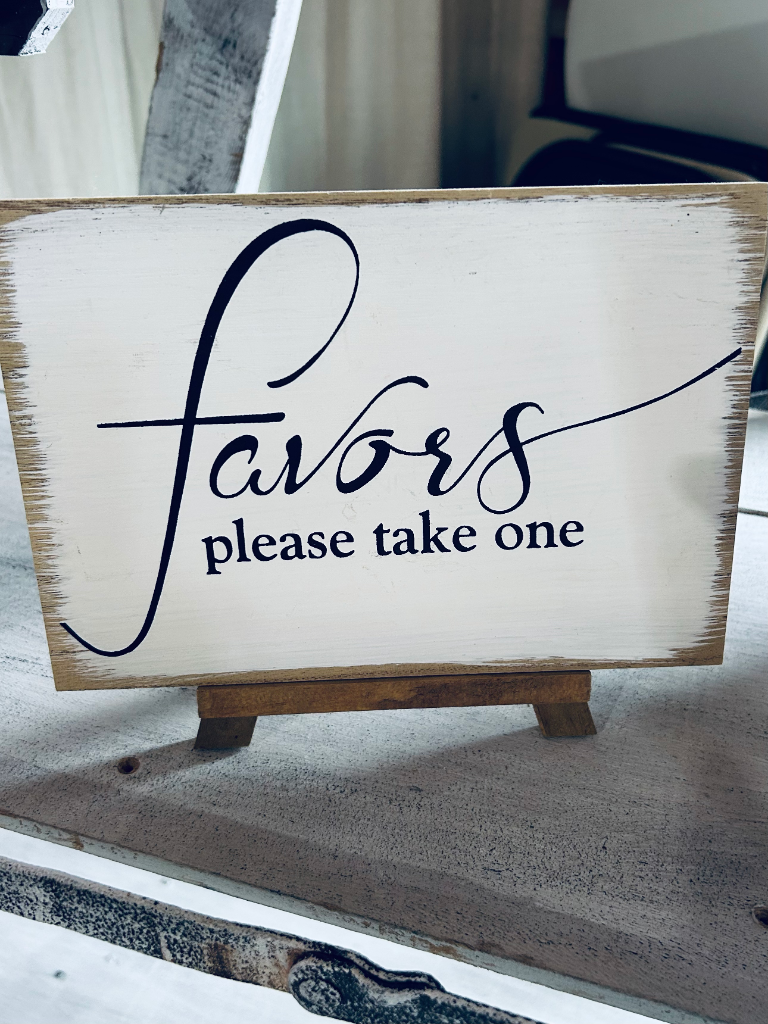 Favors Sign on Easel
