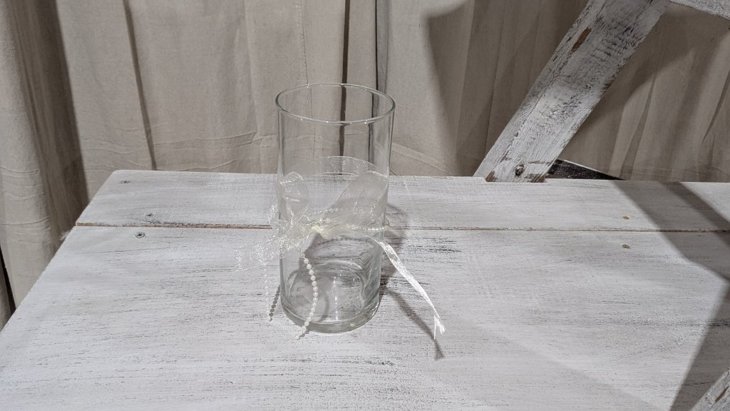 Glass Cylinder Vase with Pearl & Ribbon Bow