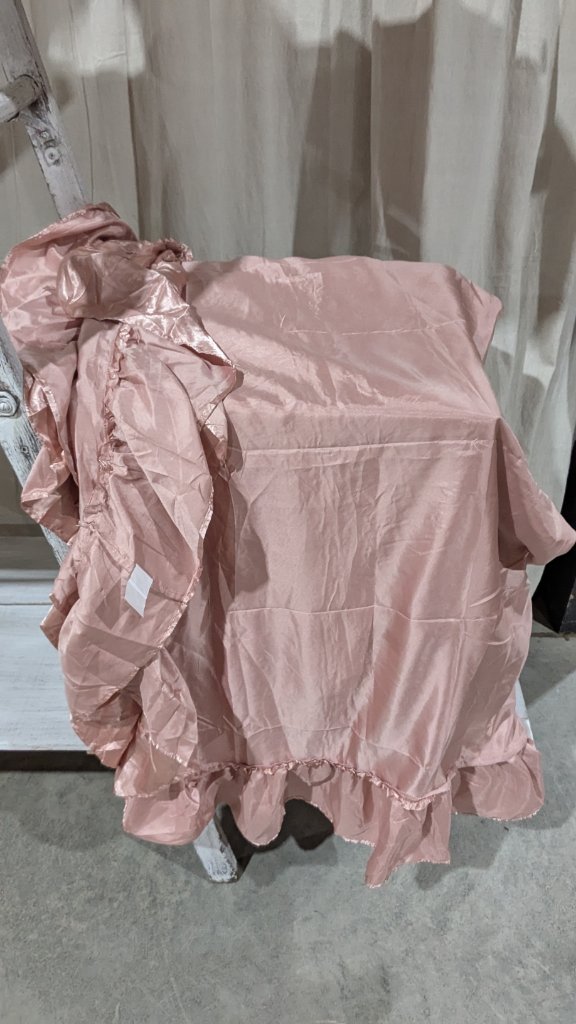 Blush Pink Ruffled Satin Tablecloth