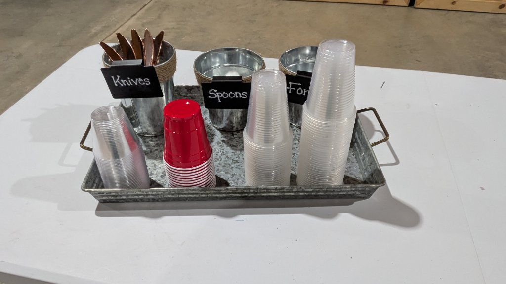 Galvanized Utensil & Cup Station