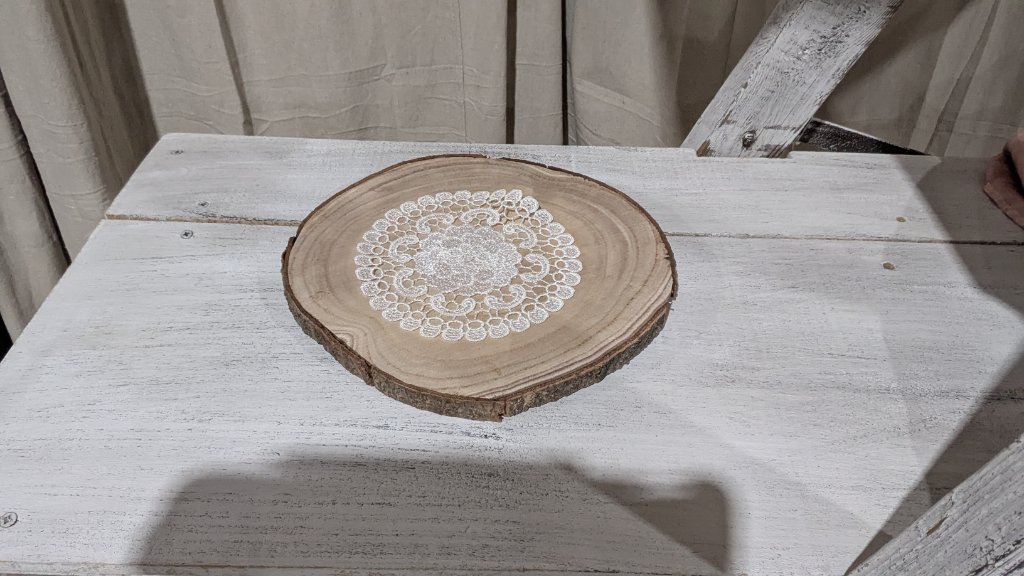 Wood Slice with Lace Doily Accent