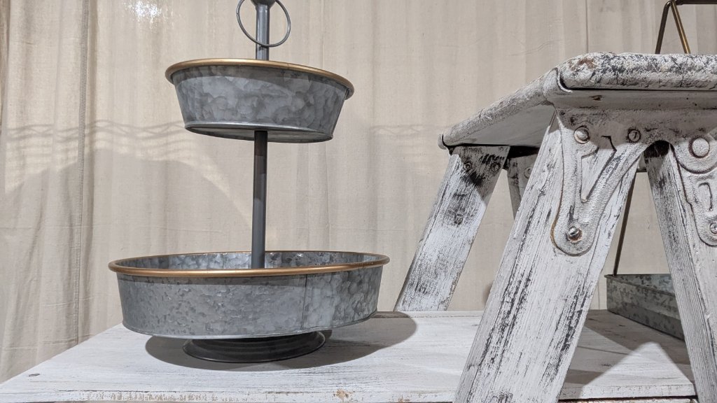 2-Tier Galvanized Metal Round Server
