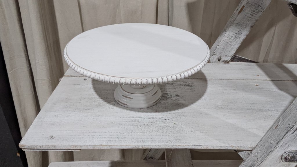 Distressed White Wood Cake Stand
