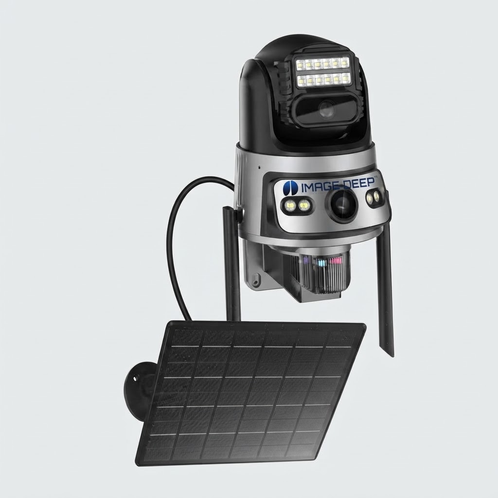 Houndlight solar 4G AI security unit with ImageDeep logo branding