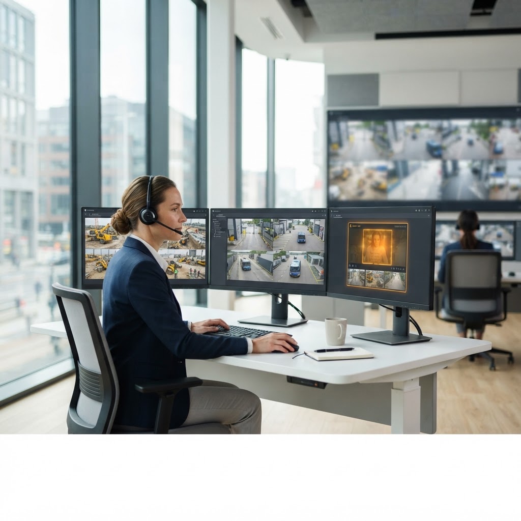 Vigil Hub control room — operators taking control of live camera, gate, robot and vehicle feeds