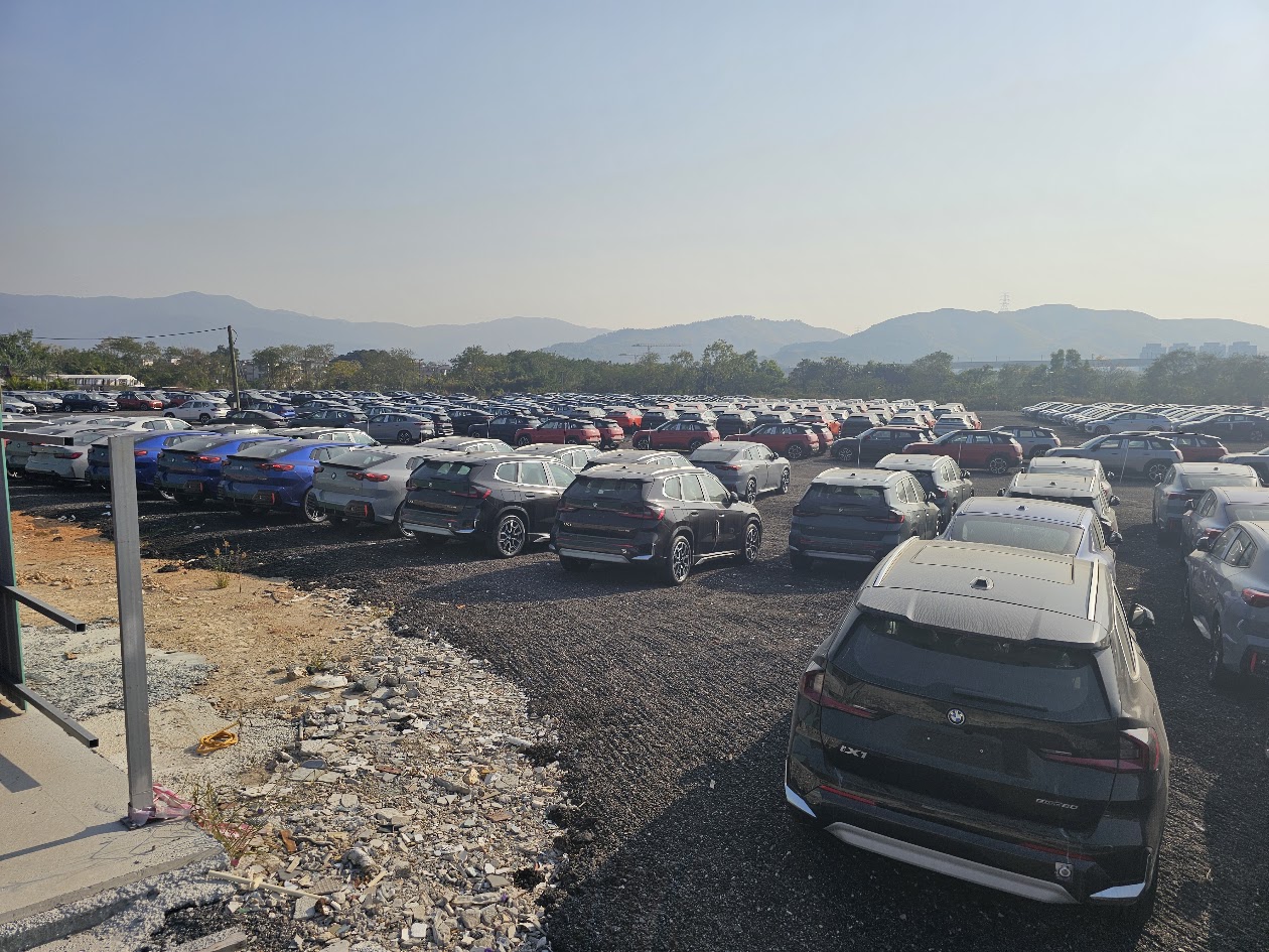 Mercedes-Benz vehicles staged in a storage yard