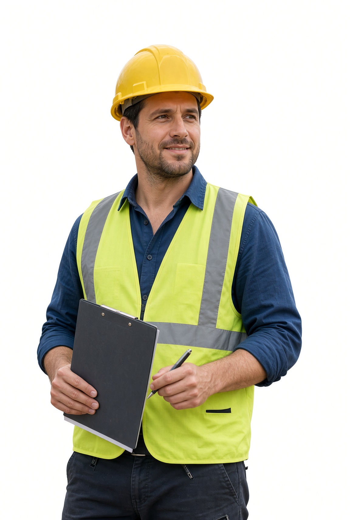 Site engineer taking notes, ready to help with your problem