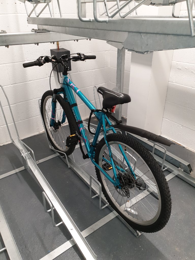 Bike stored in the dedicated storage space in the new flats
