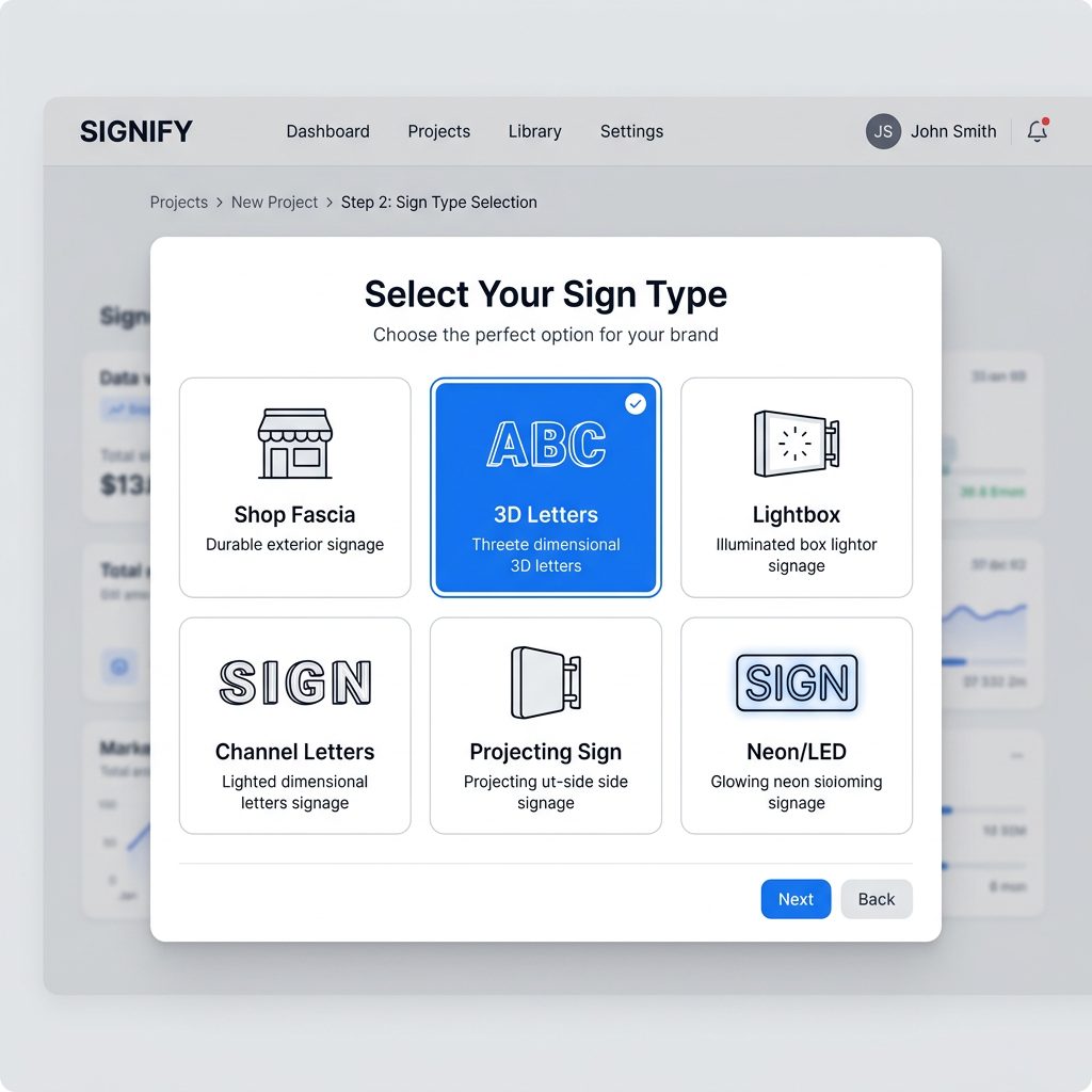 Sign type selection grid