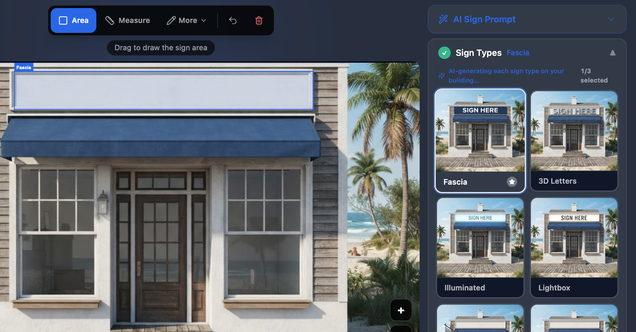 Select sign types and see them on the building
