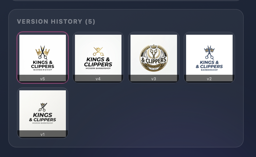 Logo Designer version history grid