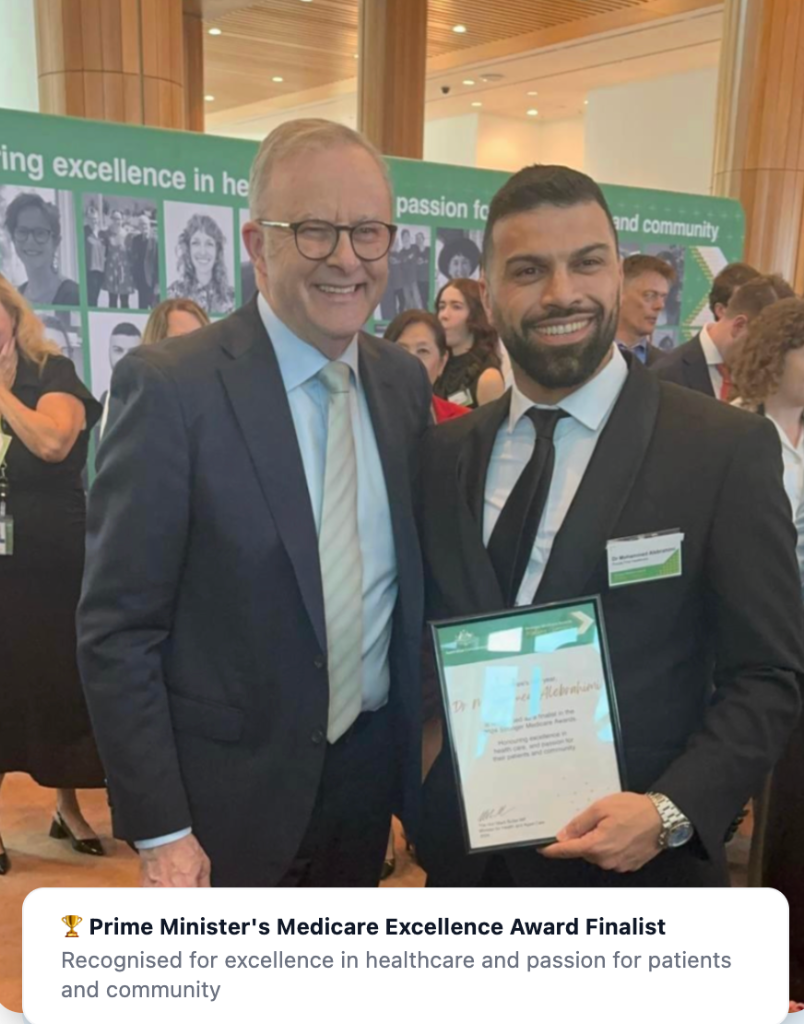 Dr. Mohammed Alebrahimi with the Prime Minister at the Medicare Excellence Awards