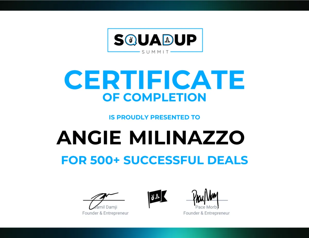 SquadUp Summit Certificate of Completion for 500+ successful deals