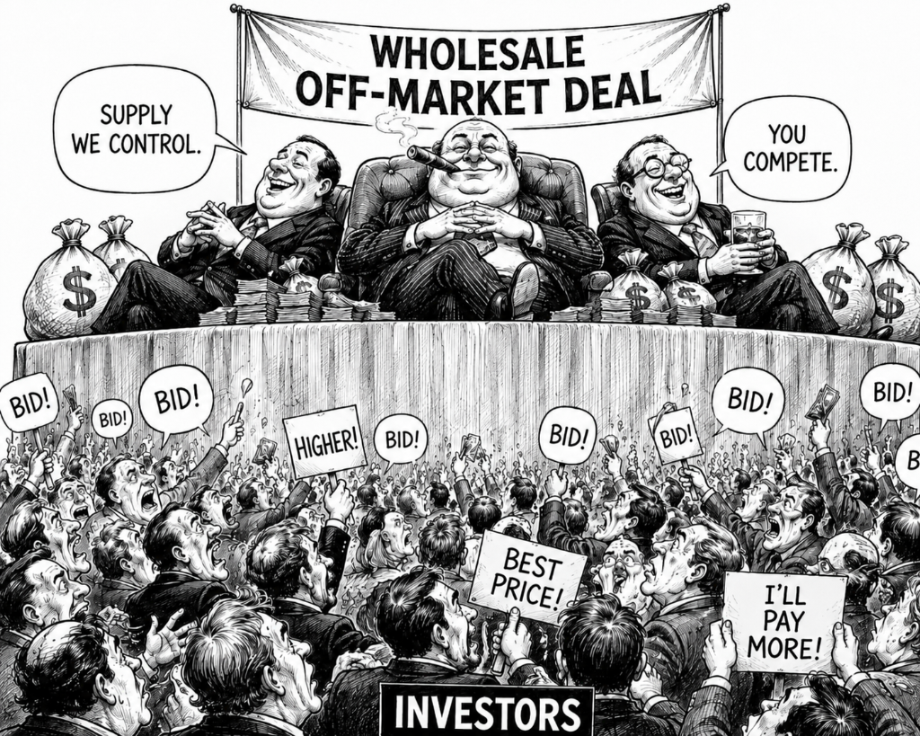 Wholesalers controlling supply while investors bid against each other