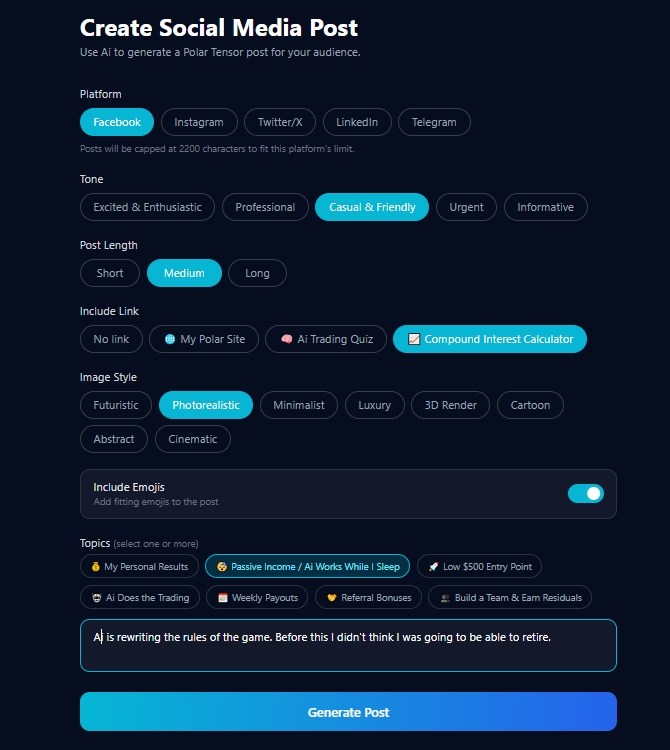 Social Media Post & Ad Creator INPUT