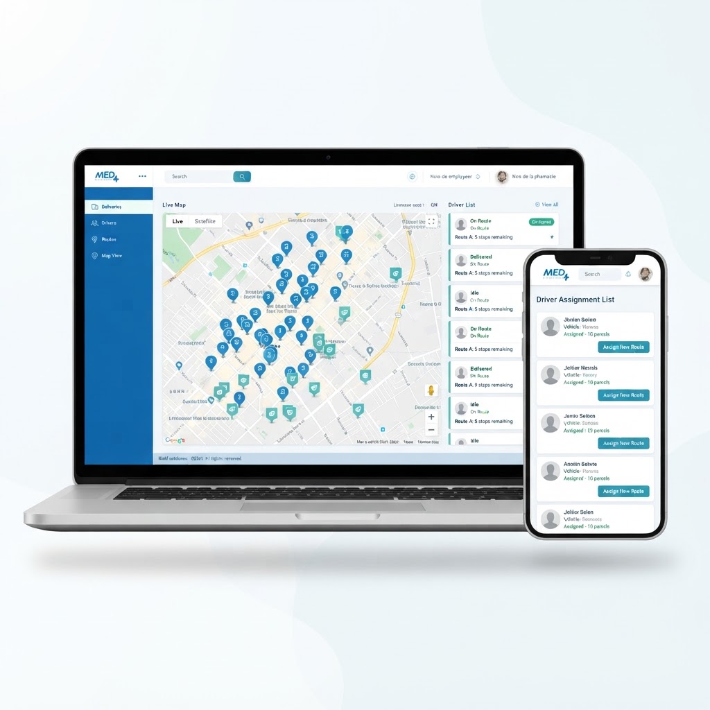 Plateforme Agence LivraCare : carte des colis et des livreurs