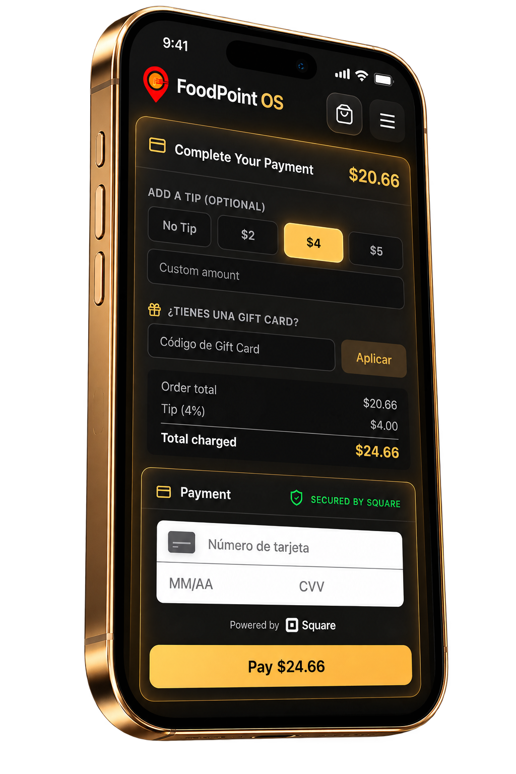 FoodPoint OS — pago en la nube con Square integrado desde cualquier dispositivo
