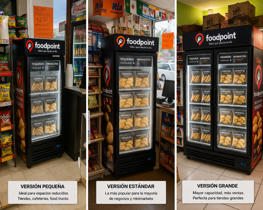 Three Foodpoint freezer versions: Small, Standard, and Large