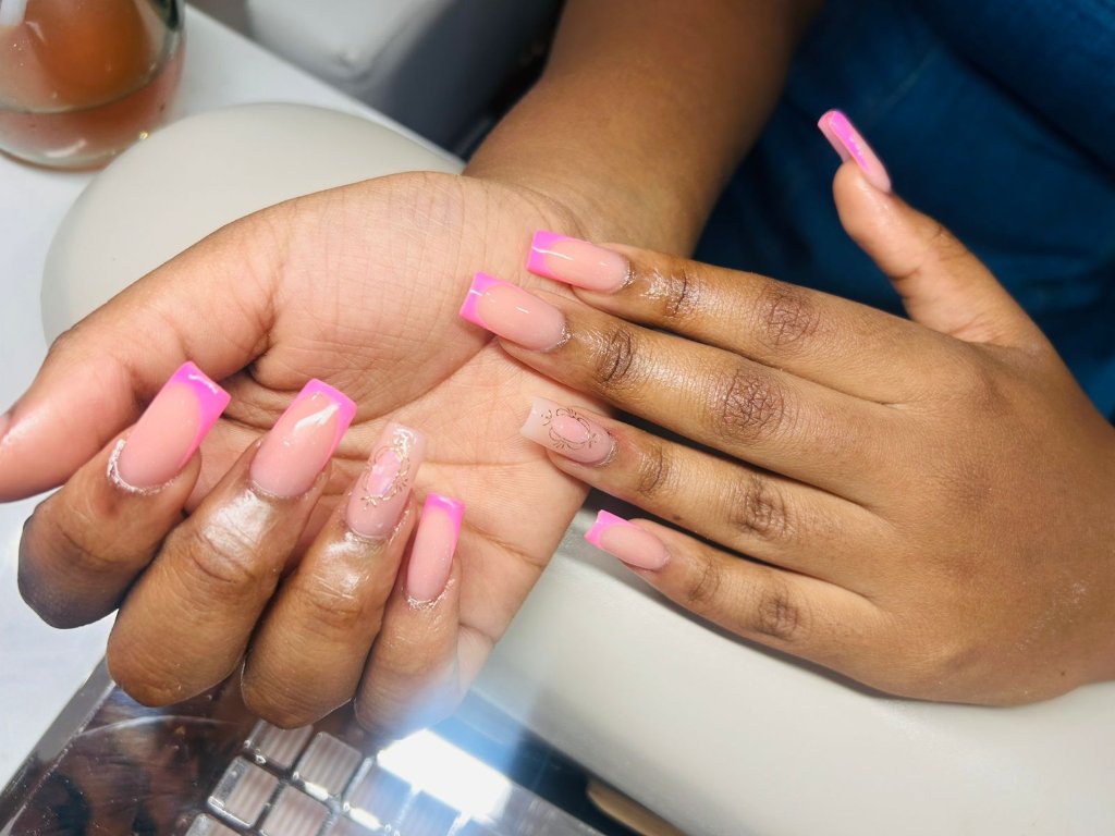 Pink nail extensions at Crystal Waters Spa Emalahleni
