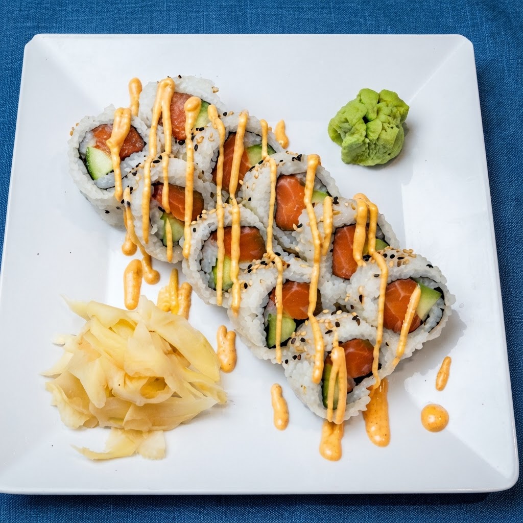 Spicy Rolls — Shrimp salad, cucumber, spicy mayo, sesame seed (option: salmon or tuna) | Sarah Sushi Standard Rolls