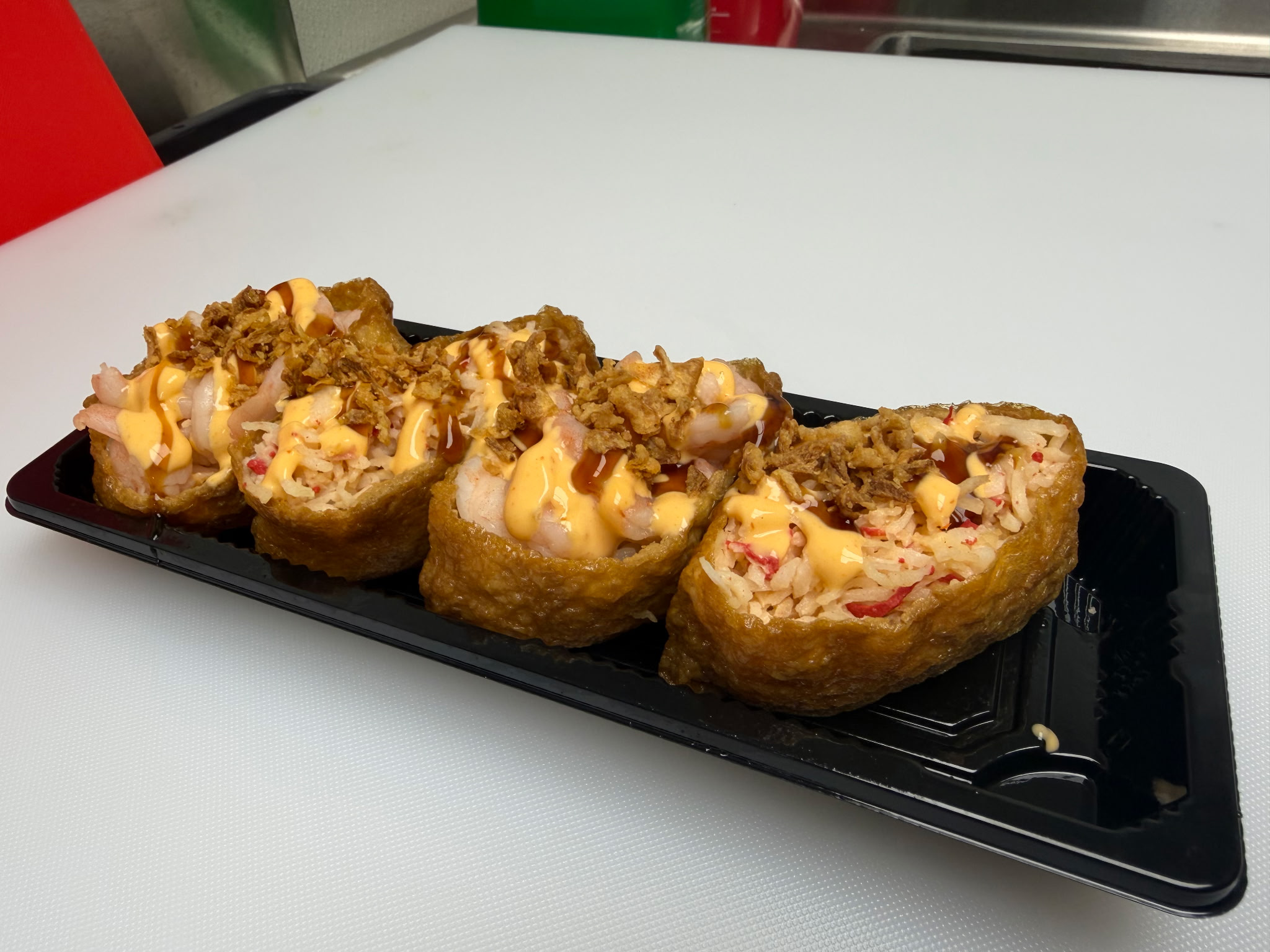 Crunchy Inari — 4 pieces — spicy crab, shrimp, or mixed | Sarah Sushi Appetizers