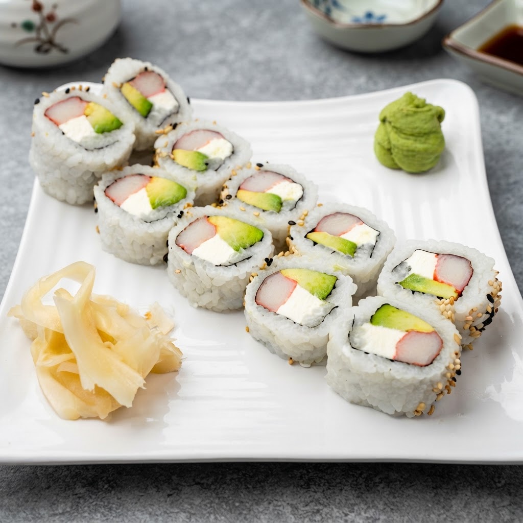Philly Roll — Imitation crab salad, avocado, cream cheese, sesame seed (option: salmon) | Sarah Sushi Standard Rolls
