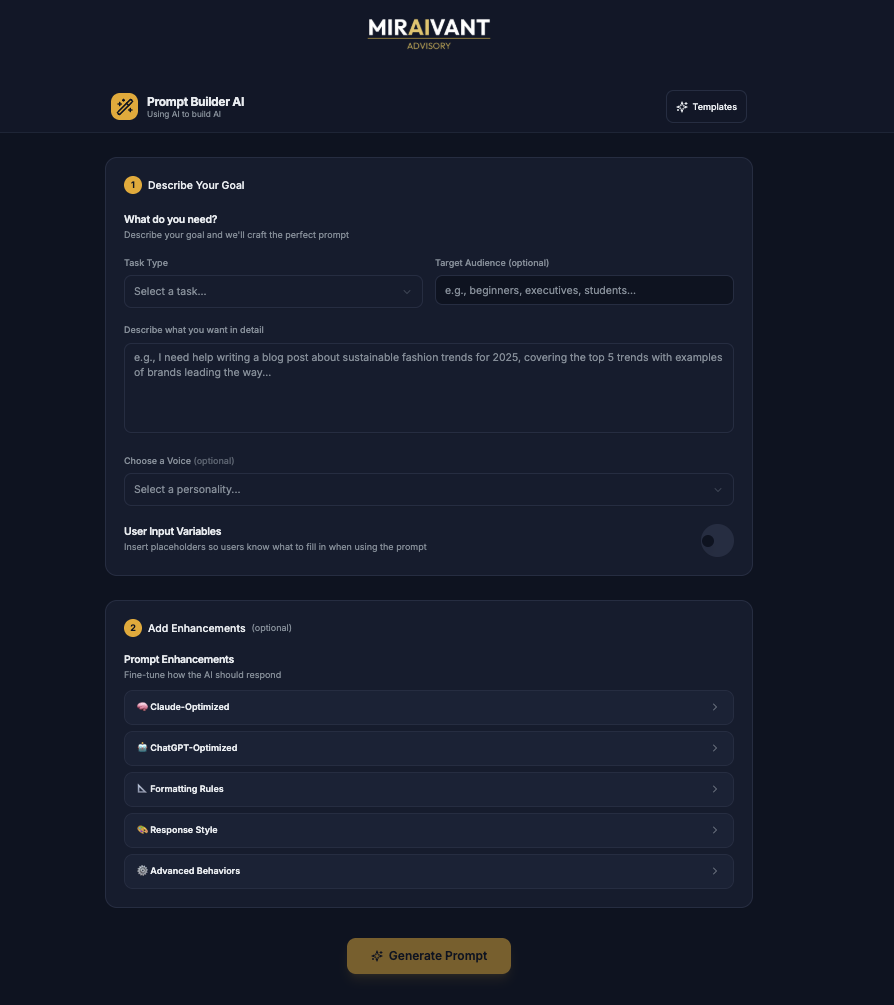 Prompt Builder AI app screenshot