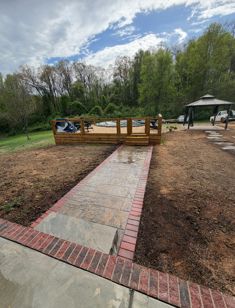 Stone Paver Walkway with Brick Border