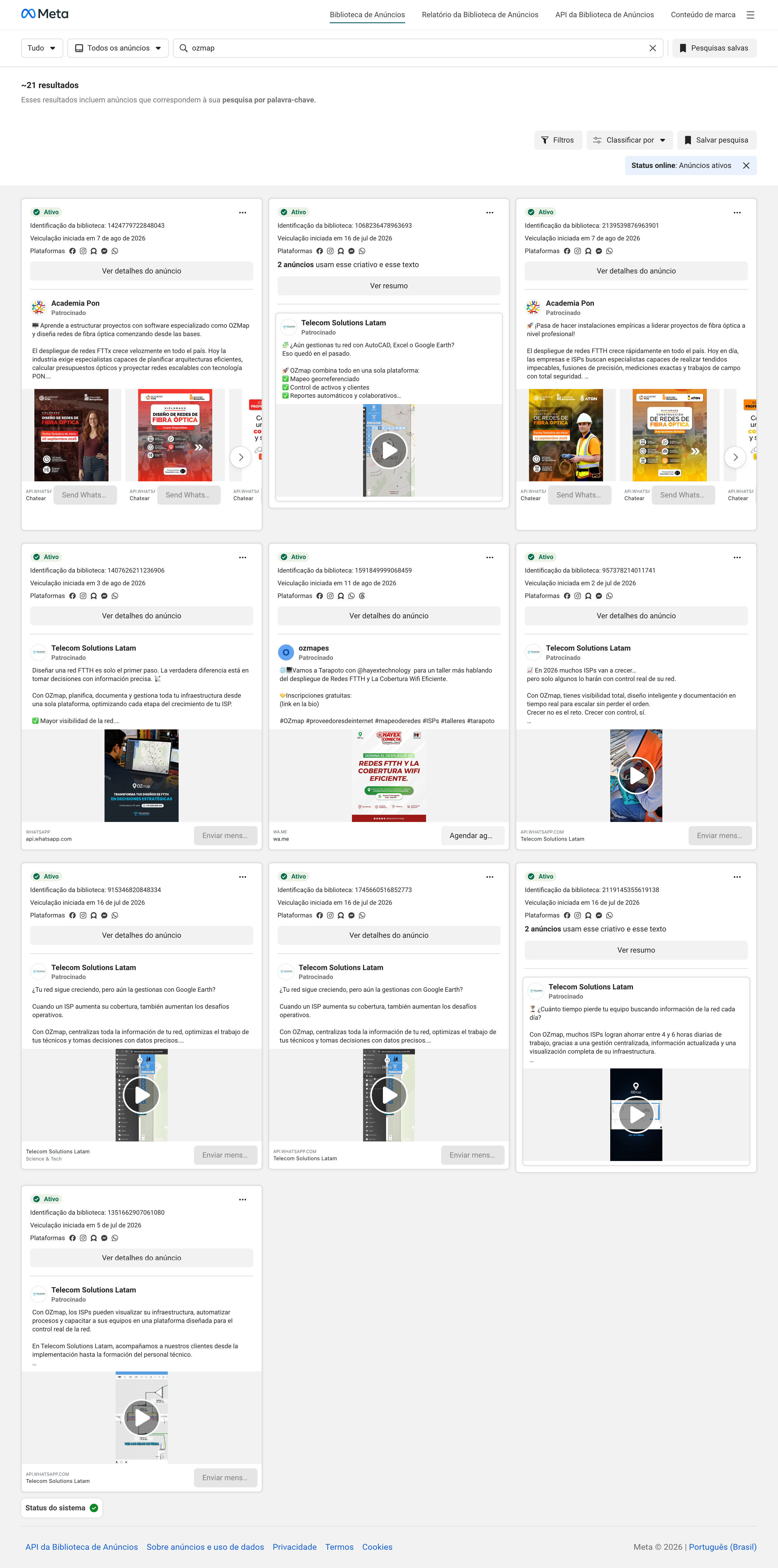 Meta Ad Library search results for OZmap