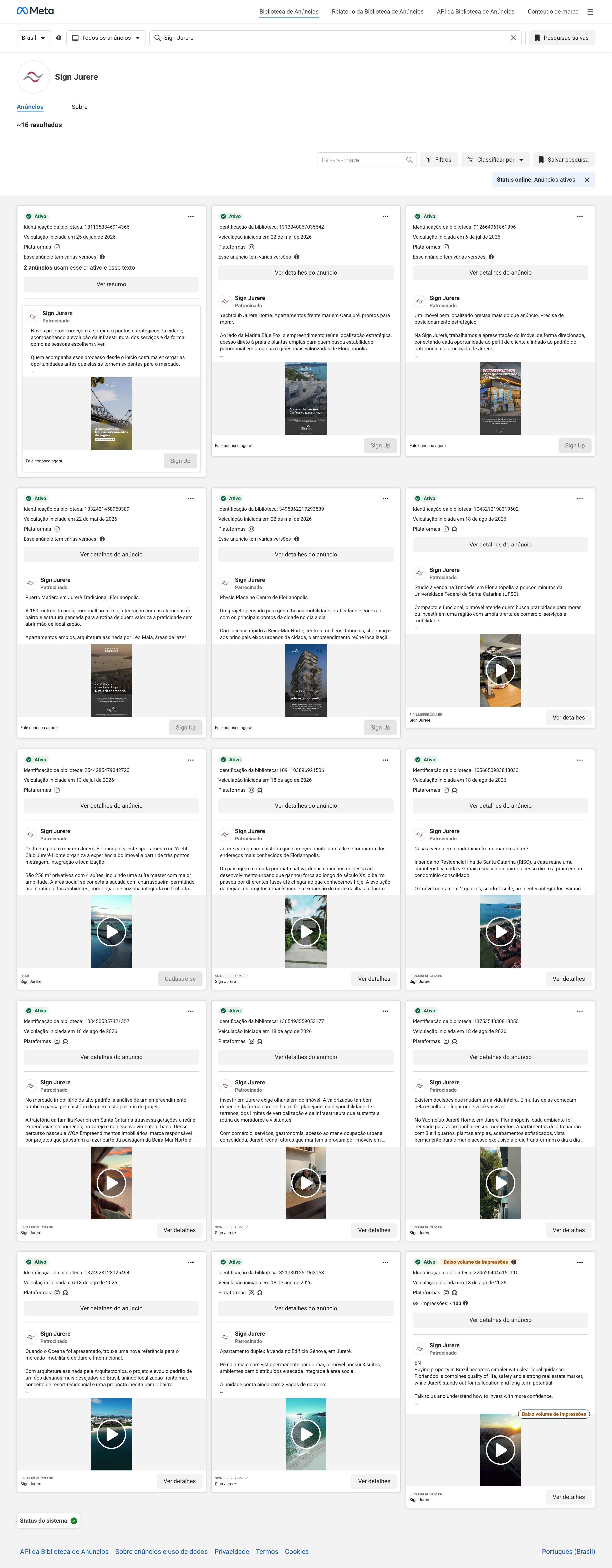 Meta Ad Library · Sign Jurerê