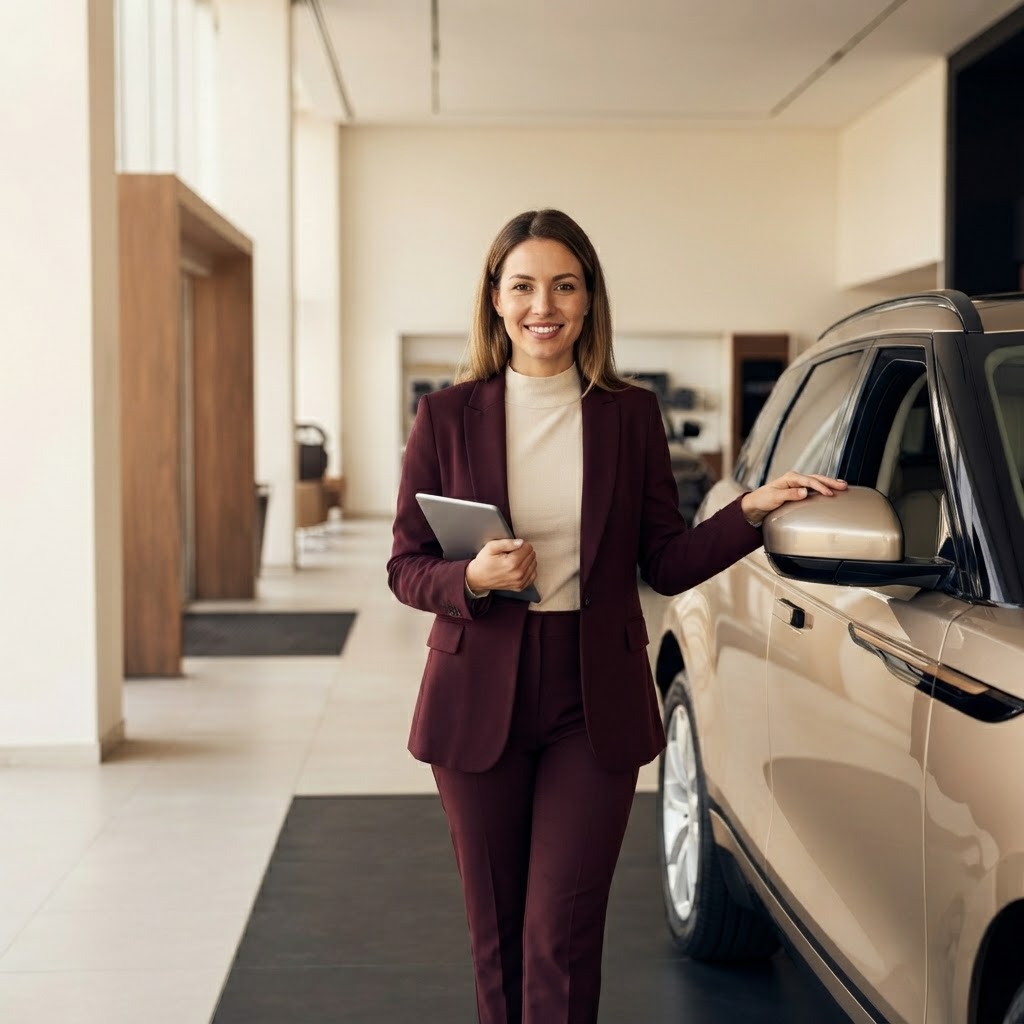 مستشارة مبيعات سيارات محترفة داخل معرض