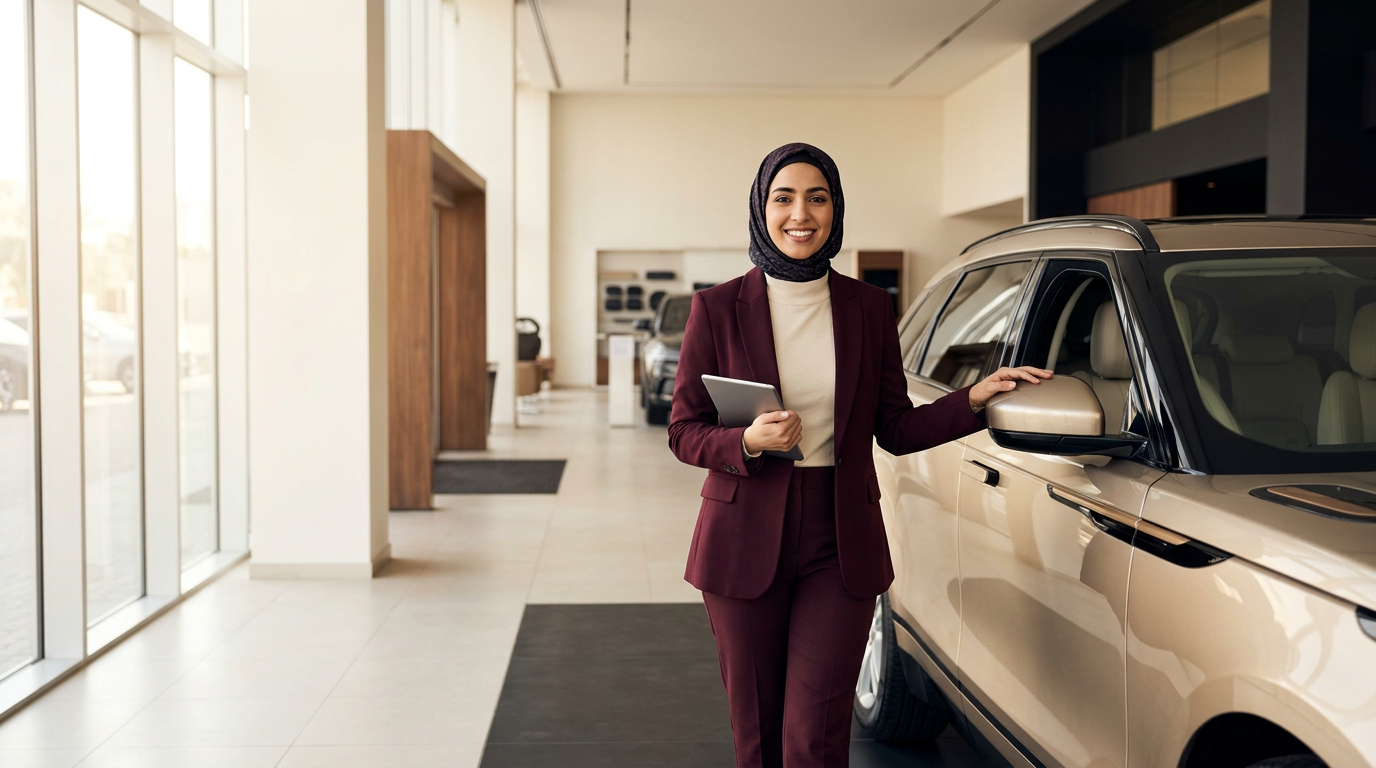 مستشارة مبيعات سيارات محترفة داخل معرض